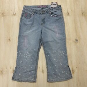 Y2K Mudd Jeans Girls 16 Blue Capri Denim Spotted Cropped Casual Medium Stone